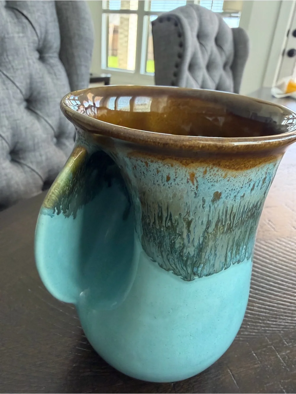 Handmade Ceramic Drip Glaze Mug in Turquoise and Brown